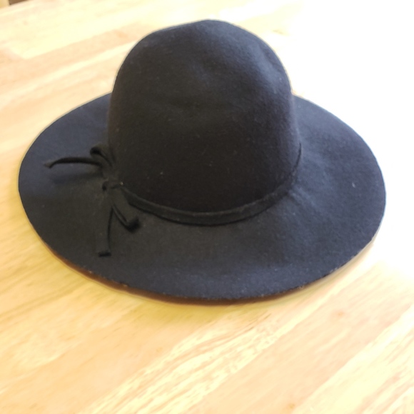 NWOT H&M 100% Wool Black Wide Brim Bow Ribbon Hat - Picture 4 of 7